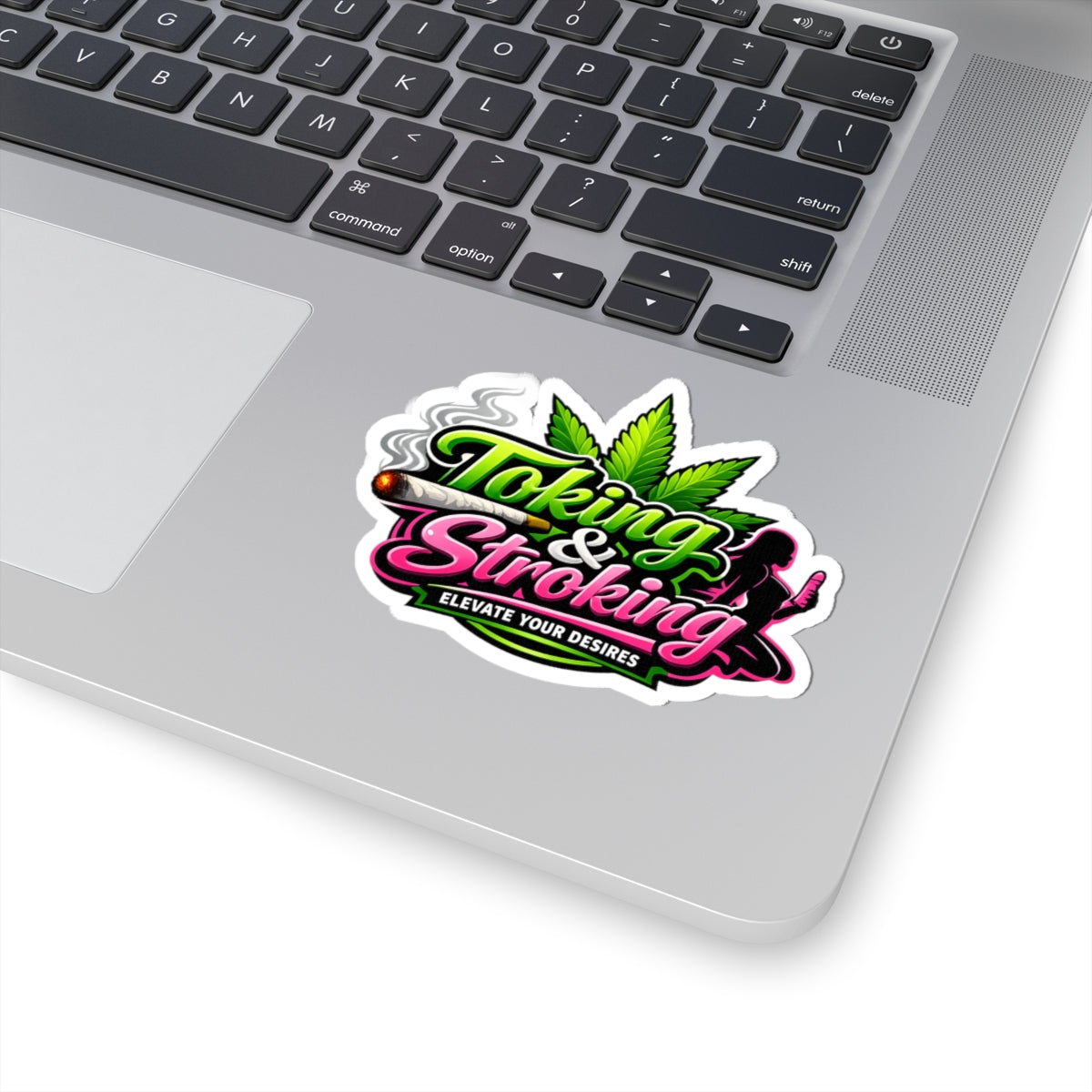 Tokin g & Stroking Kiss-Cut Sticker — Cannabis Leaf, Smoking Lifestyle Decal