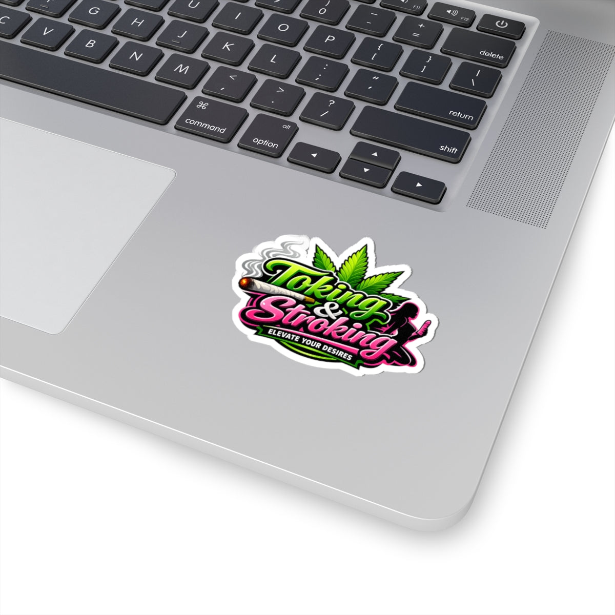 Tokin g & Stroking Kiss-Cut Sticker — Cannabis Leaf, Smoking Lifestyle Decal