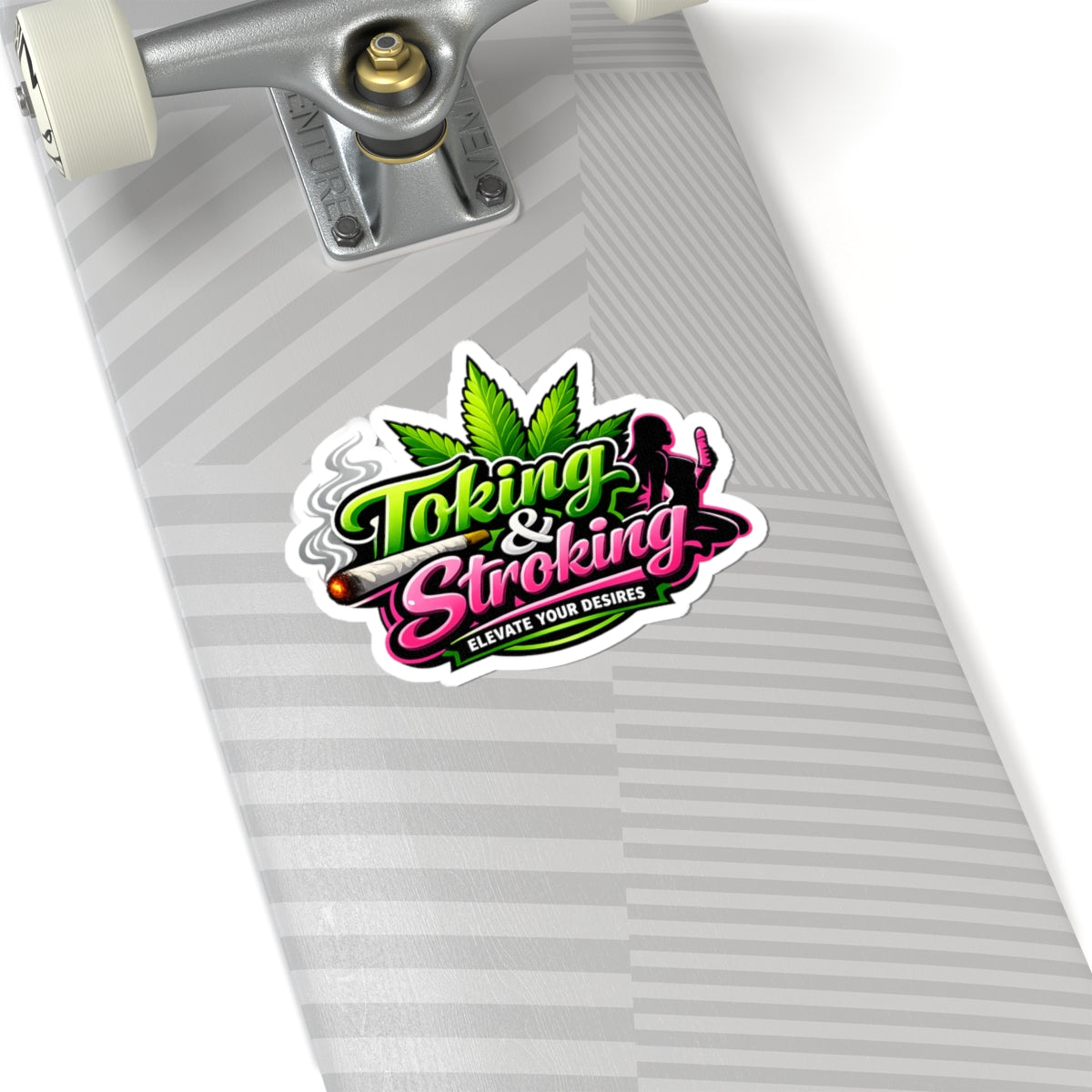 Tokin g & Stroking Kiss-Cut Sticker — Cannabis Leaf, Smoking Lifestyle Decal